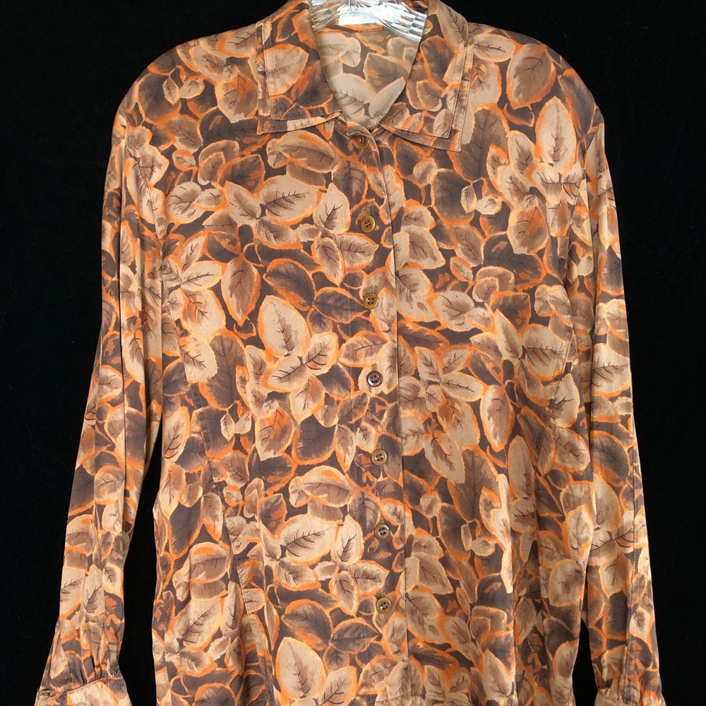 Vintage Silk ESCADA blouse, leaf pattern